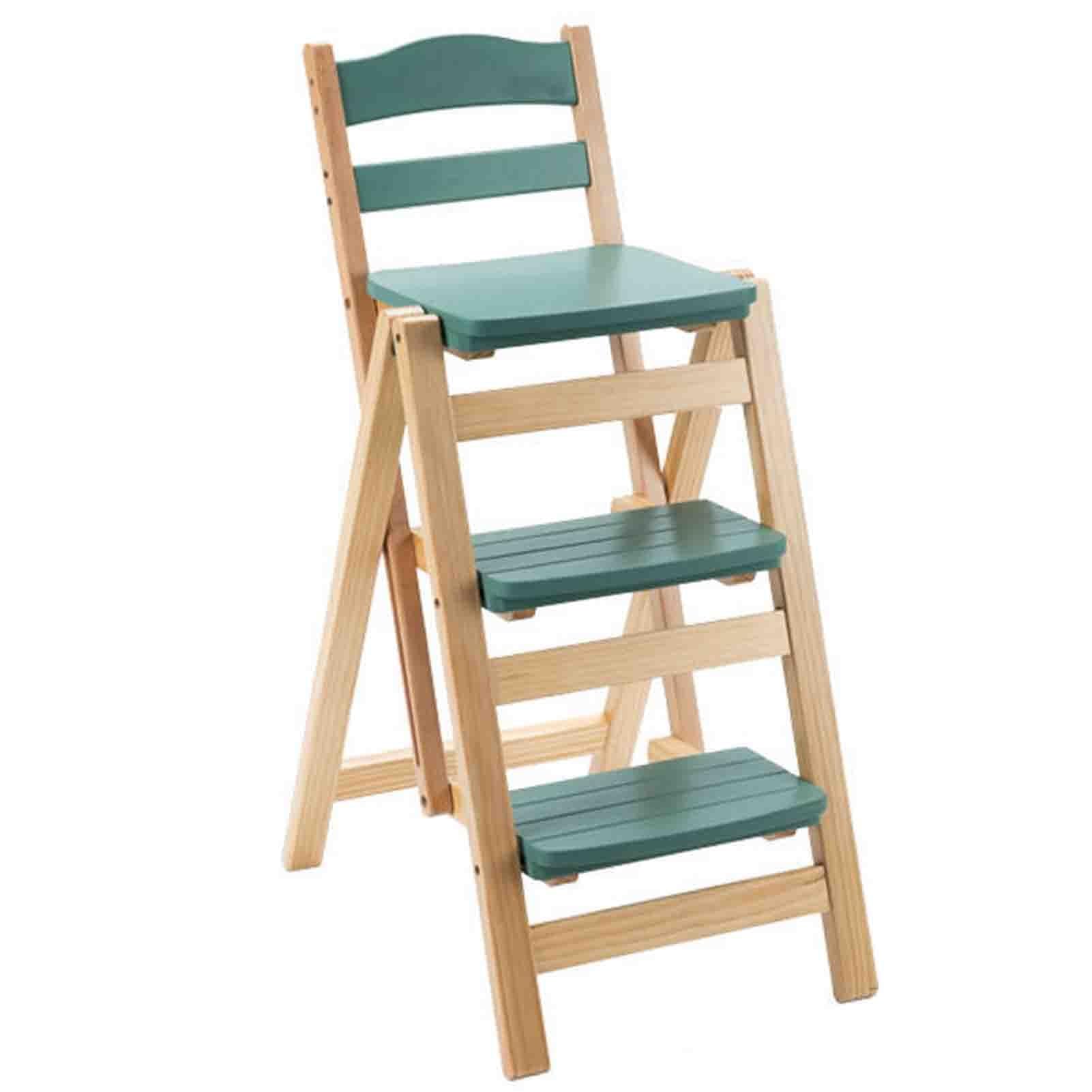 WQPMNYG Folding chair Deformable ladder and chair Multi-functional folding ladder and chair Wooden four ladder stool High load-bearing ladder and chair Structurally stable No burrs Life span (Color