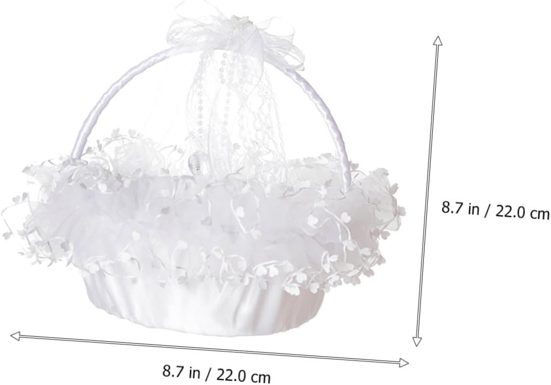 Lace Wedding Basket Handheld Portable Foldable Flower Girl Basket White Elegant Ceremony Supplies for Wedding Party Decoration