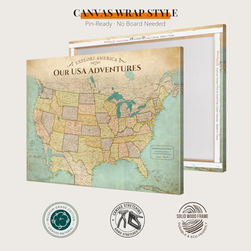 Image of DECORARTS - Antique Vintage USA Map Canvas Wall Art, Old United States Maps for Wall, Hand-Stretched Giclee Print, Living Room Bedroom Office Home Decor, Ready to Hang, Handcrafted in USA, 20x16''