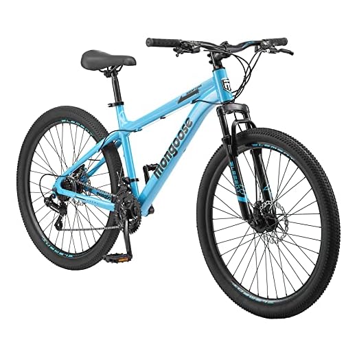 Mongoose Grafton Adult Mountain Bike, Hardtail, 21-Speed Drivetrain, 17-Inch Aluminum Frame, 27.5-Inch Wheels, Blue