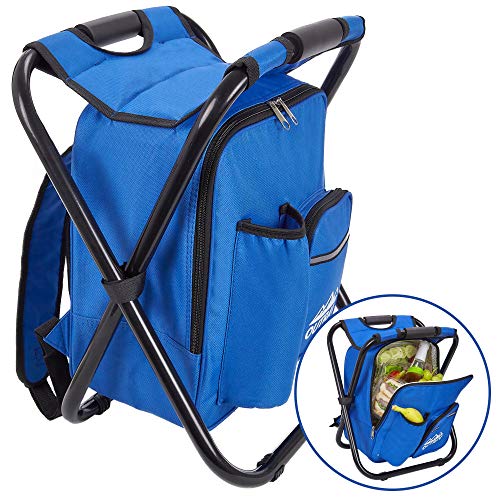 Outrav Blue Backpack Cooler and Stool - Collapsible Folding Camping Chair and Insulated