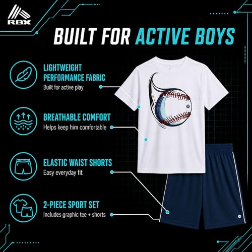 Image of RBX Boys Athletic Shorts Set - 2 Piece Active Performance Graphic Tees and Mesh Gym Shorts for Boys With Elastic Waistband