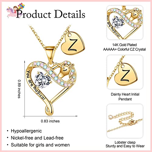 Storup Unicorn Necklace Gifts For Girls, 14K Gold Plated Colorful Cz Heart Pendant Unicorn Necklaces For Girls Women Letter Z Initial Unicorn Necklaces For Teen Girls Jewelry Unicorns Gifts For Girls #TOP4