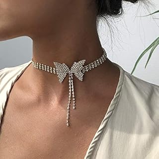 BSLVWG Bride Gold Rhinestones Necklaces Butterfly Crystal Choker Necklace Sparkly Nightclub Party Jewelry Accessories for Women and Girls