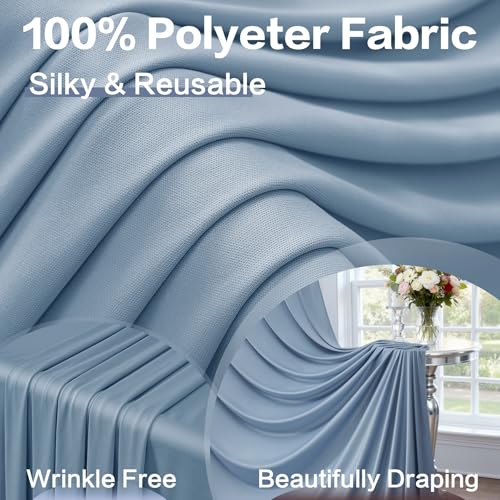 20ft x 15ft Dusty Blue Backdrop Curtain for Wedding Party 4 Panels 5x15ft Wrinkle Free Silky Polyester Backdrop Drapes Fabric for Birthday Baby Shower Graduation Photography Stage Background Decor by NSSONBEN - Used condition - Image 8
