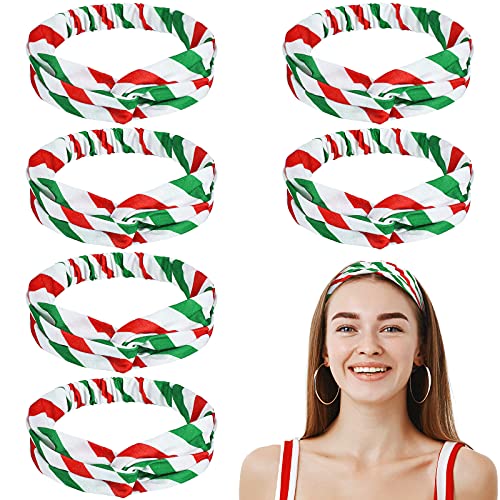 6 Pieces Christmas Knotted Headbands Twisted Criss Cross Vintage Elastic Hairbands White Red Green Striped Head Bands Knotted Hair Band Turban Stretchy Fabric Hair Accessories for Women Girls