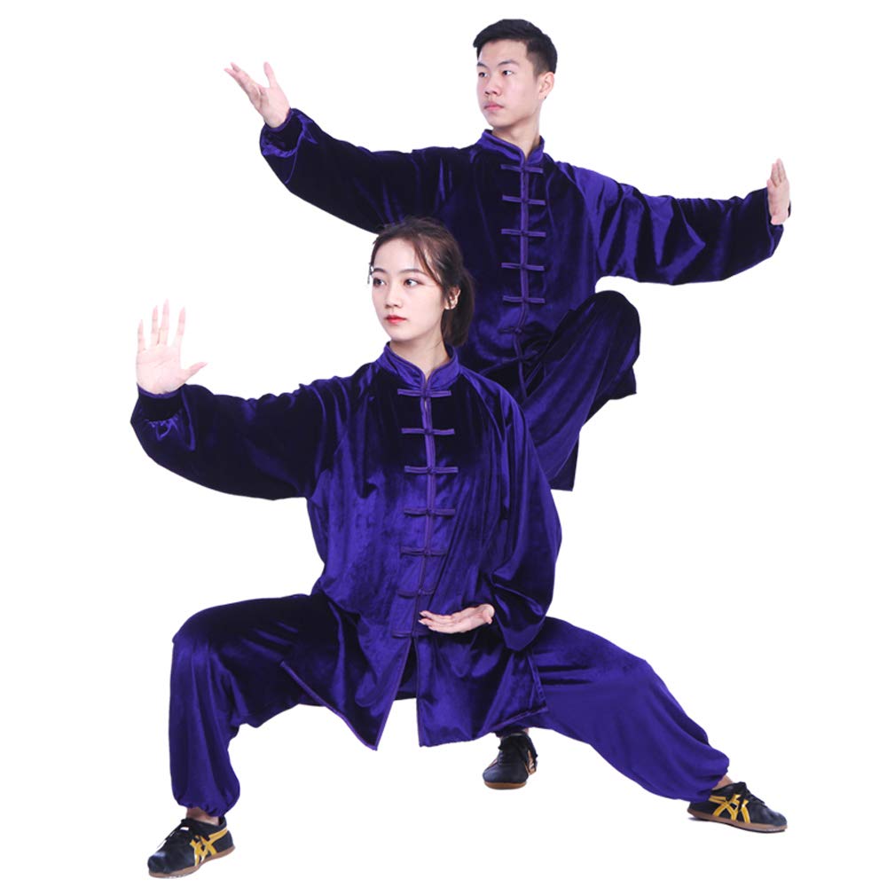 Abbigliamento Tai Chi Donna Autunno E Inverno Ispessito Abito Ricamato Uomo Esecuzione di Abiti da Boxe Tai Chi,Purple-XS