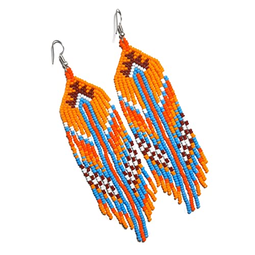 Buybeaded Handmade beaded Native native american style glass seed bead earrings Pendientes de cuentas nativas al estilo mexicano de artesanos gifts for women (Yellow Multicolor)