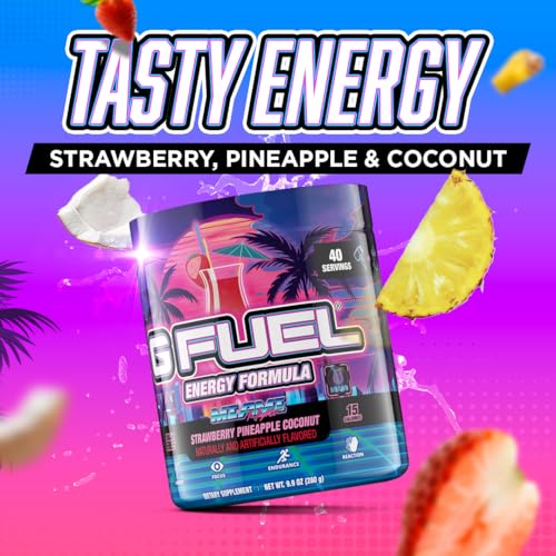 G Fuel Miami Nights Energy Drink Powder, Pre Workout Caffeine Mix for Gaming, Sugar Free Focus Amino, Vitamin + Antioxidants, 9.9oz (Strawberry Pina Colada, 40 Servings) - Thumbnail 4