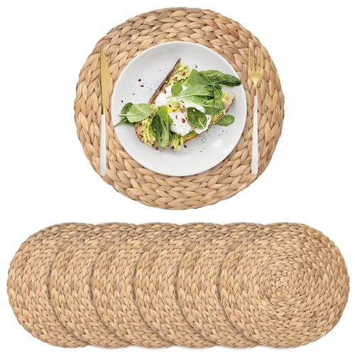 6 Stück Natürliche Wasserhyazinth Tischsets, Runde Gewebte...