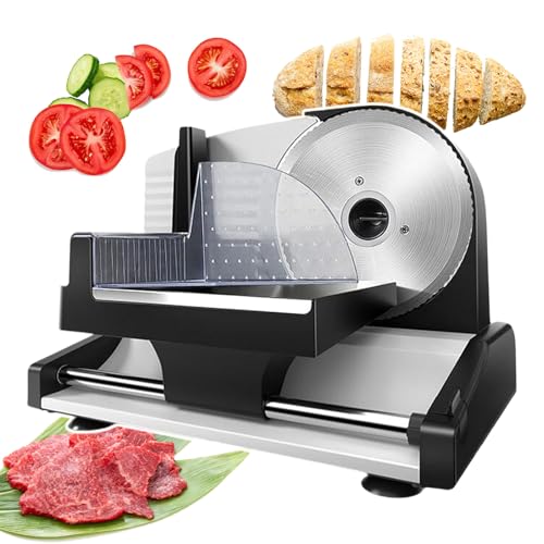 pealiritansemen Cortadora De Alimentos Profesional para Uso Doméstico, Cortadora De Pan Eléctrica De 200 W con Cuchilla De Acero Inoxidable De 19 Cm De Diámetro, Portador De Carne Extraíble