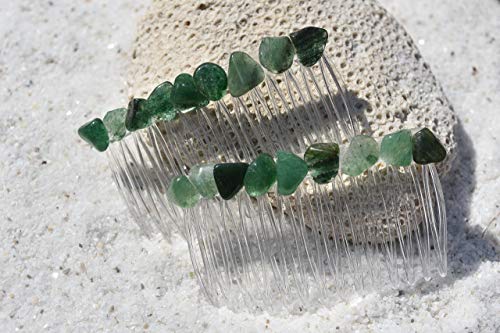 Green Quartz Stone Hair Combs (Qty of 2)