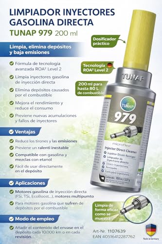 TUNAP 979 Limpiador inyectores gasolina 300 ml para sistema de combustible 2