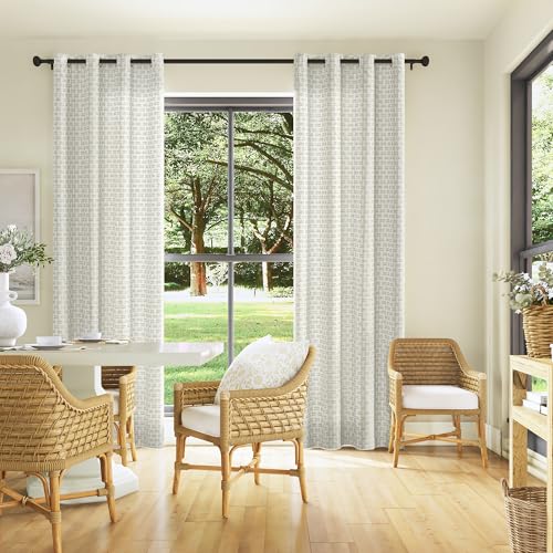 ChrisDowa Semi Sheer Linen Light Grey Curtains 63 Inches Long 2 Panels for Living Room Dining Room Vintage Plaid Jacquard Light Filtering Voile Grommet Window Treatments Drapes Privacy Assured,52X63 by ChrisDowa - Image 8