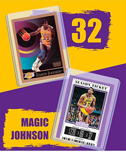 Magic Johnson Basketball Cards Earvin Johnson Assorted (5) Bundle - Los Angeles Lakers Trading Card Gift Pack #TOP2