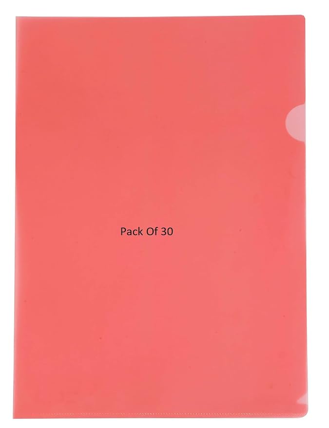 L Folder File A4 Size Clear Transparent Plastic File Folders Paper Document Sleeves for Protection Suitable for School Offices & Projects (Pack of 30 Red Colour)