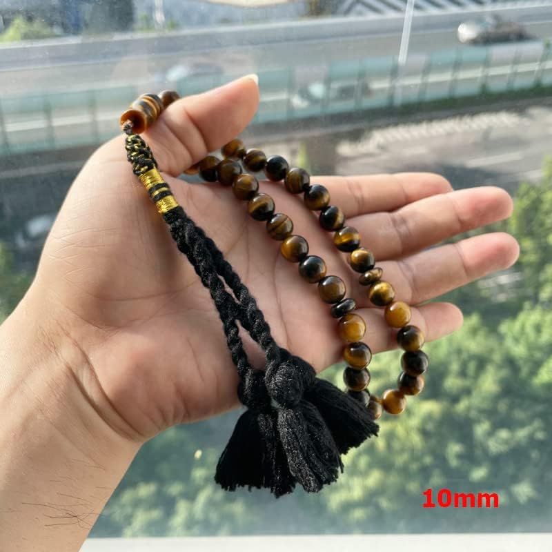 Tasbih Men Natural Tiger Eye Stone Black Handmade Turkish Tassel Muslim Prayer Beads Islamic misbaha Store Arabic Accessories (10mm x 99 Beads)