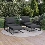 Gartenmöbel Set 5-TLG Asteri, Gartenlounge für 2-4 Personen, Balkonmöbel Set wetterfest inkl. 2 Sessel, 2 Hocker und 1 Tisch, Terrassenmöbel aus Metall mit Kissen Schwarz – Bild 2