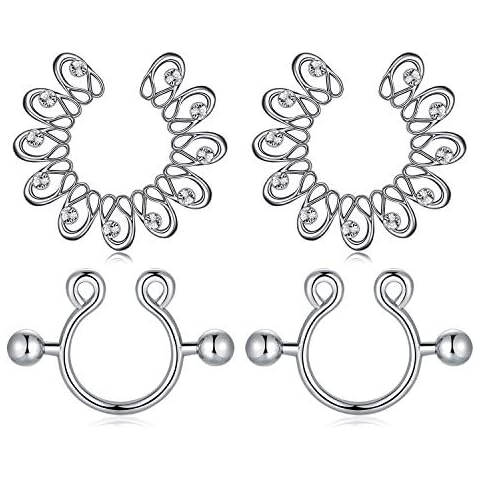 Crdifu 2 Pairs Fake Nipple Ring Stainless Steel Non Pierced Flower Nipple Piercing Jewellery Cover