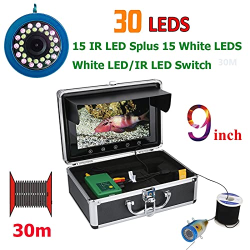 9 "Fish Fisher 1 5 M 30M 50M 1000TVL Podwodna kamera połowowa 15 sztuk biały LE DS + Lampa na podczerwień do lodu/morza(50M Cable)