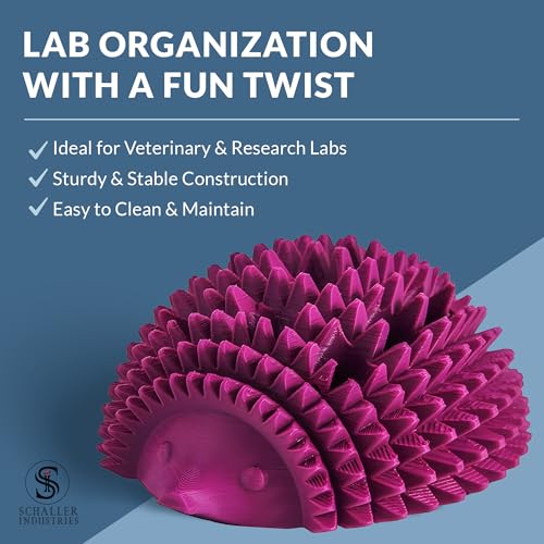 Image of S I Schaller Industries Hedgehog Test Tube Holder, 13mm - Veterinary Blood Test Tube Rack, Holds 12 Vials, Compact Fun Design Organizer for Veterinary and Research Lab Use - Grape