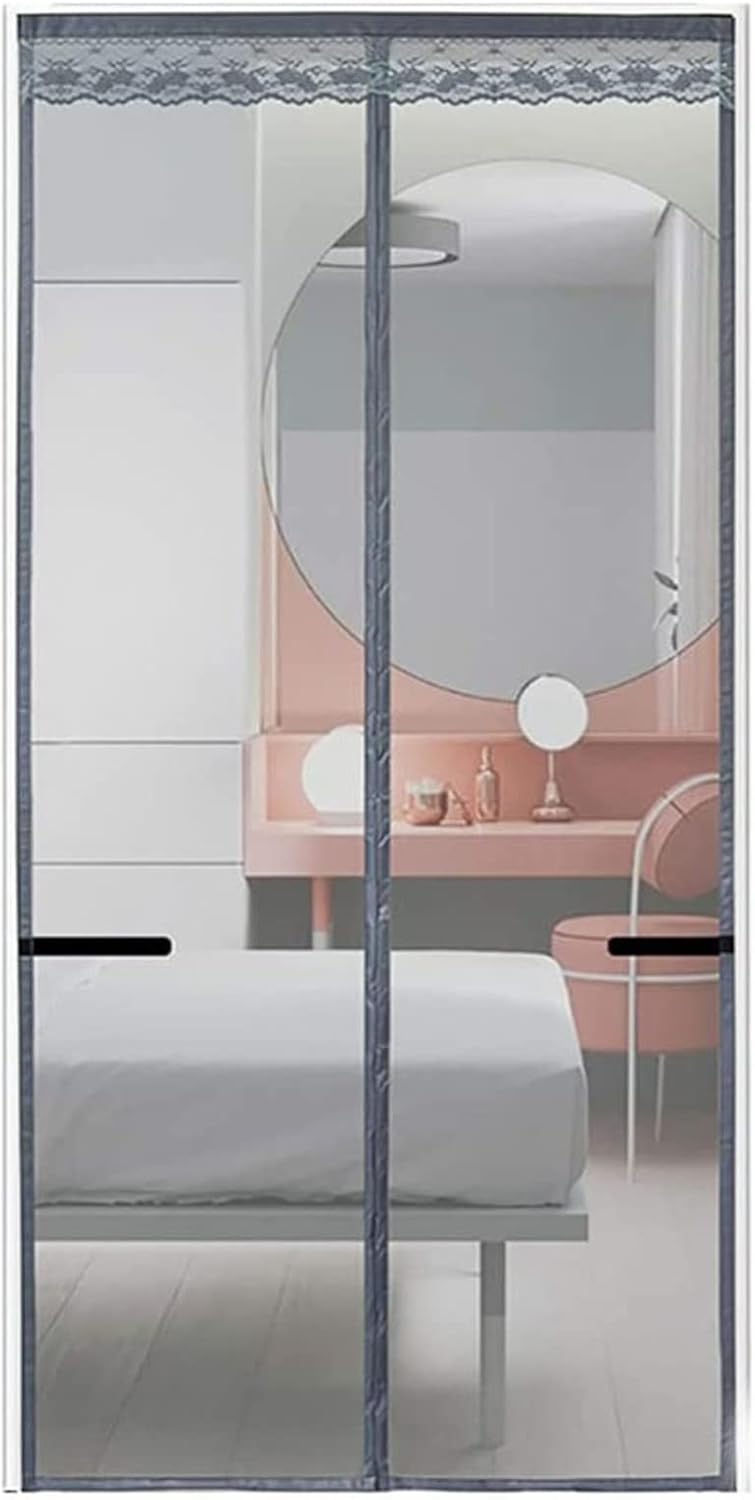 Magnetic Screen Door 29.5"x76.8" Gray Heavy Duty Fiberglass Retractable Hands Free Curtain Mesh Partition, Full Frame Self Sealing Easy Install - Pet and Kid Friendly