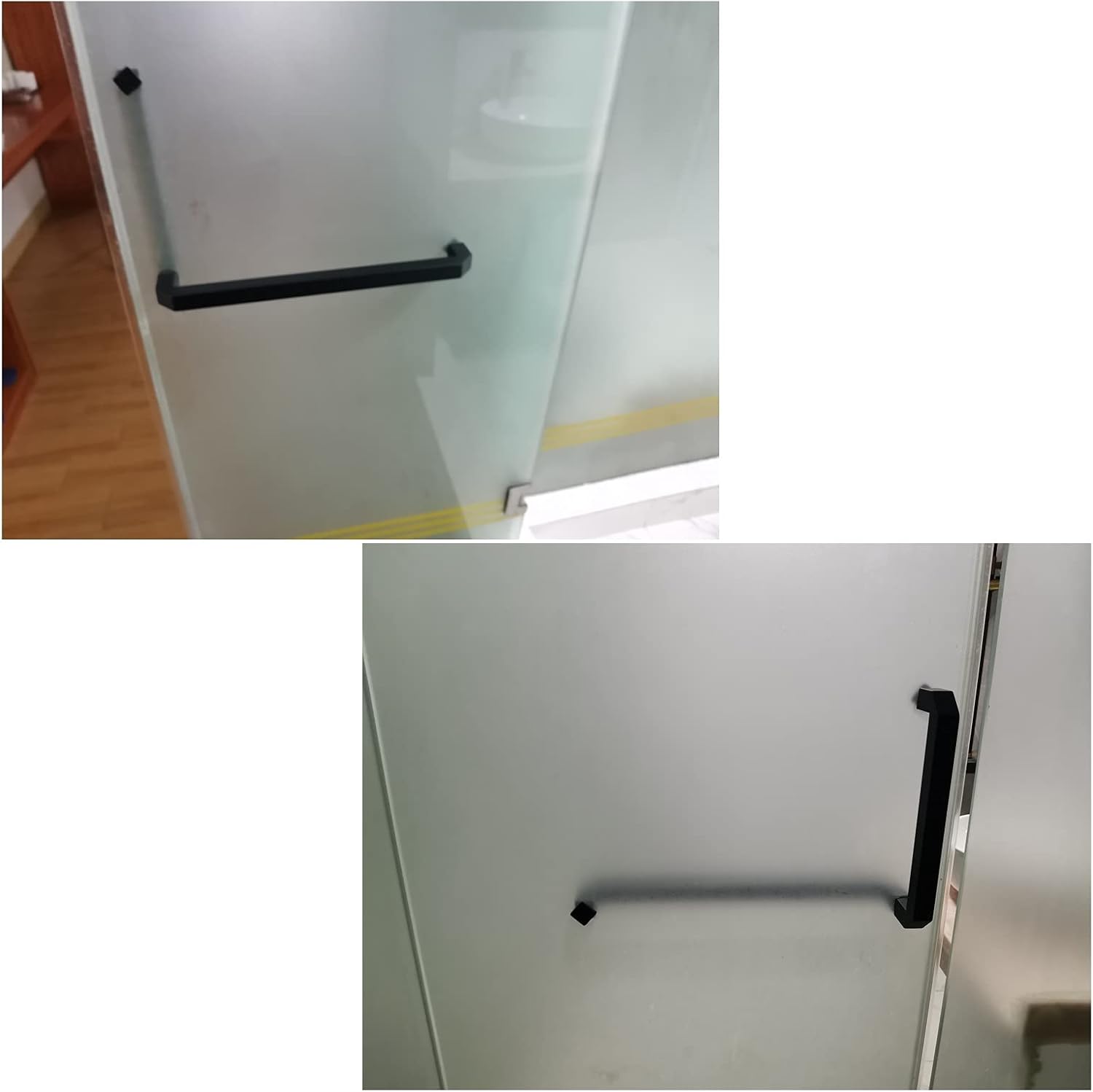 Shower Glass Door Handle for Bathroom,SUS304 Stainless Steel Modern Push and Pull Glass Door Handle,Door Knob Replacement Black Finish-300mm+450mm