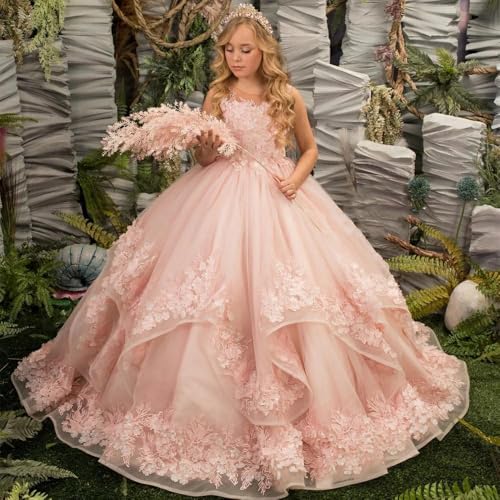 Flower Girl Dress for Weeding Lace Appliques Tulle Pageant Dress Ruffles Princess Formal Ball Gown2