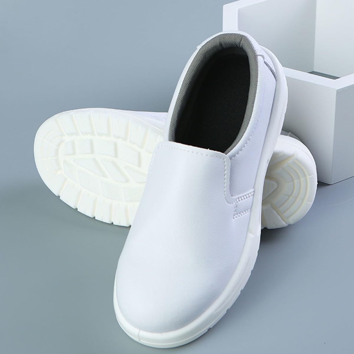 Zapatos de Seguridad Transpirables y Livianos Blancos Puntera Anti-Choque para Trabajo en Taller, Calzado Cómodo de PU y Microfibra para Uso Laboral