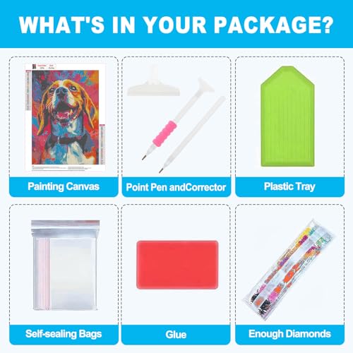 Image of HEIBAGO Colorful Dog Diamond Art Kits for Adults, Animal Diamond Painting Kits for Adults Beginners, 5D Full Drill Round Diamond Art Painting, DIY Diamond Dots for Adult for Home Wall Decor 12 x 16 In