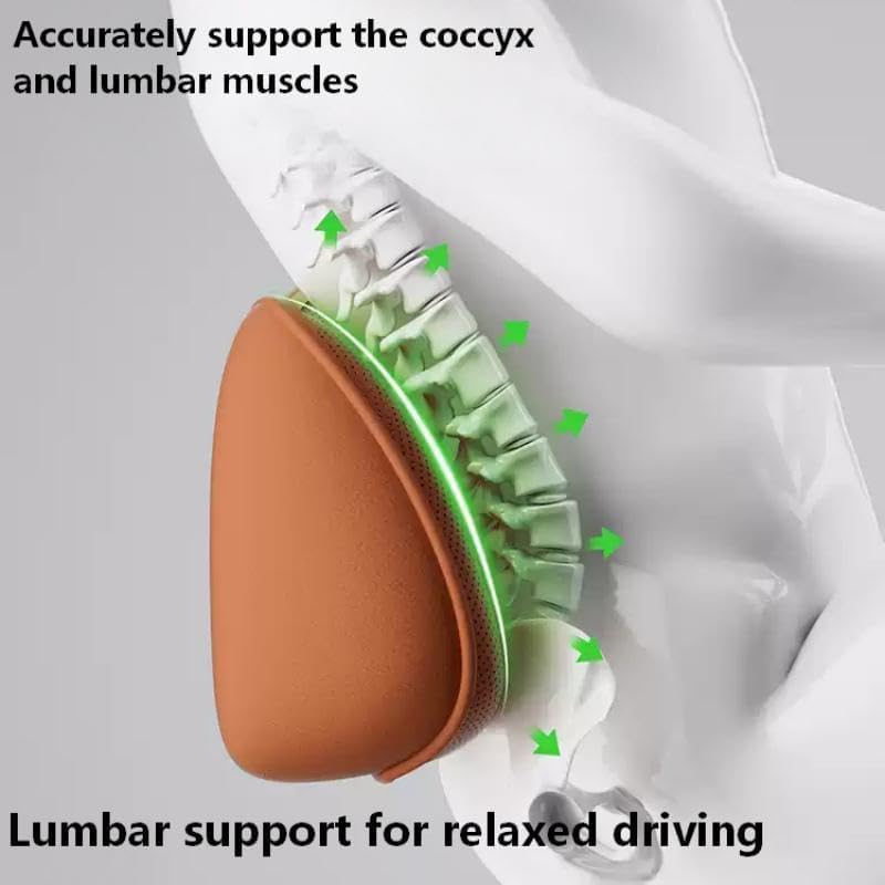 Lumbar Support Pillow for Car, Memory Foam Lumbar Pillow for Lower Back Pain Relief - Back Cushion for Driving, Chair Support for Car-Office Chair, SUV Waist Pillow - Orange