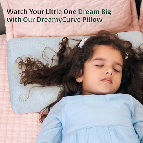 Image of The White Willow Bed Pillow For Kids-Toddler Pillow For 3 Years To 8 Years-Contour Memory Foam Soft Kids Pillows For Sleeping-Small Neck Support Pillows For Girls & Boys-Toddler Pillows-Sky Blue Cover