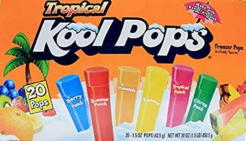 Kool Pops Freezer Pops Tropical Flavors - 1 Oz Ice Pops - Bundle of 3 - 60 Pops Total