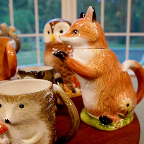 Woodland Critters 32 oz. 3D Ceramic Fox Teapot – Adorable Animal Teapot for Tea Lovers, Cottagecore Decor, Wildlife Kitchen Collectibles, Fall Centerpiece or Woodland Gift Idea