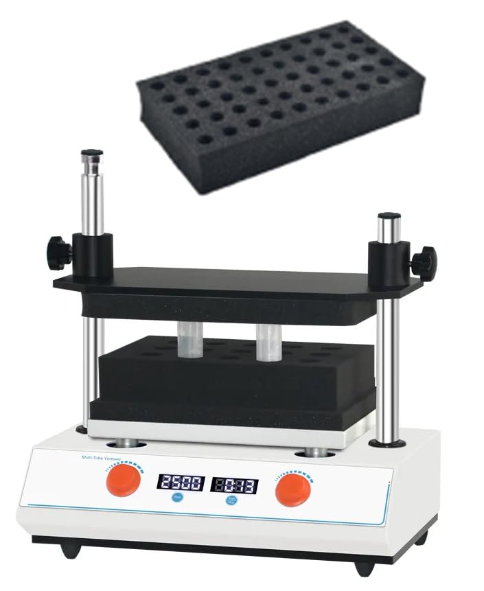 Multi-Tube Vortex Mixer Lab Vortexer Shaker Test Tube Mixing Equipment with Test Tube Fixing Sponge T9 50*Φ 9mm Speed 500 to 2500rpm Amplitude 4mm DC Brushless Motor