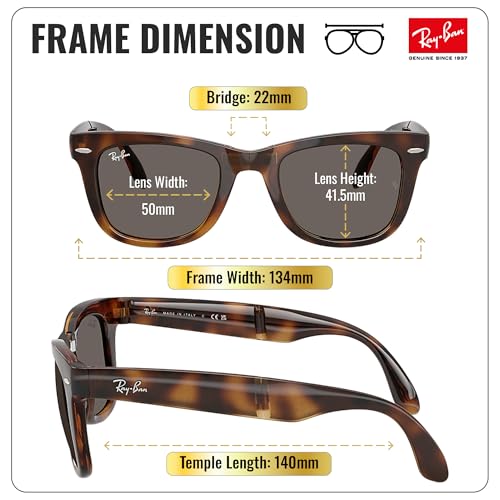 Image of Ray-Ban RB4105 WAYFARER FOLDING CLASSIC Square Shape Sunglasses for Men with Official Eyewear Kit