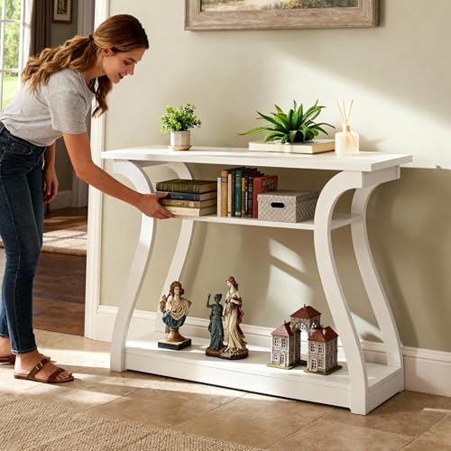 image for SUPER DEAL Wood Console Table for Entryway, 3 Tier Modern Sofa Table w