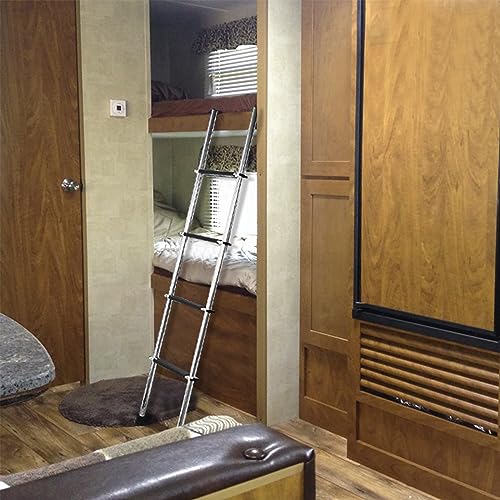Image of 72 inch RV Bunk Ladder, 5 Wide Step Aluminum Camper Bunk Bed Ladder with Anti-Slip Rubber Foot Pads, Sliver