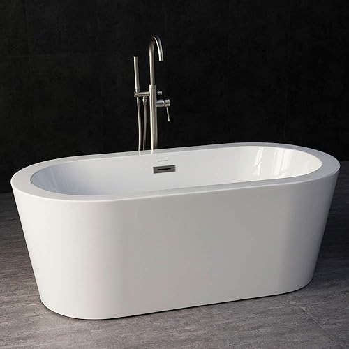 Miniatura 8 de WOODBRIDGE - Bañera de acrílico independiente, 59 pulgadas, con desbordamiento y drenaje de níquel cepillado