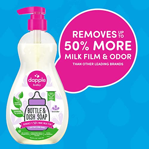 Dapple Baby, Bottle And Dish Soap Dish Liquid Plant Based Hypoallergenic 1 Pump Included, Packaging May Vary, Fragrance Free, 16.9 Fl Oz (Pack Of 3) #TOP3
