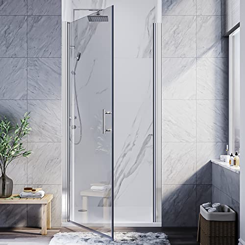 Elegant Pivot Hinged Frameless Shower Door, 1/4" Fold Clear Glass Shower Panel Pivot Swing Corner Shower Door, Chrome Finish (Pivot Door, 36'' X 72'') #TOP1