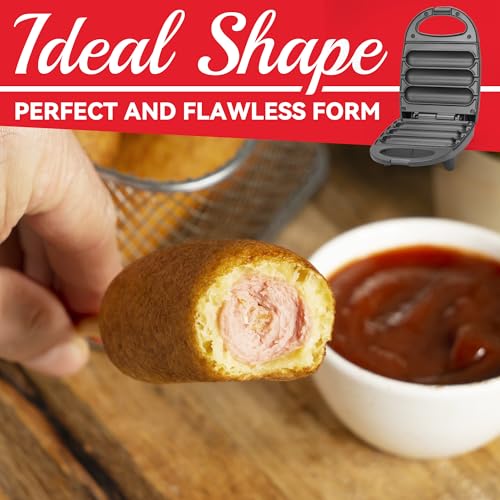 Image of SugarWhisk Electric Corn Dog Maker, Fryer for 3 Mini Corn Dogs on Stick, Cheese Mozzarella Sticks & Treats, Corndog Maker Machine, Hot Dog Machine, Brush Included, Graphite