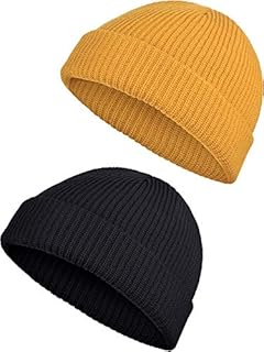 2 Pieces Winter Short Fisherman Beanie Hat Trawler Beanie Watch Hat Edge Skullcap for Men
