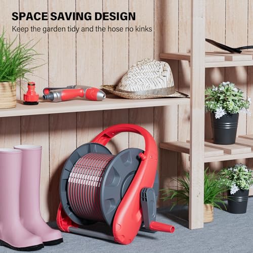 Garden Water Hose Reel Cart, Holds 50-100 Ft of 5/8 Inch Hose, Portable Water Hose Holder for Outside Hose Storage,Wall Mounted Hose Reel Tools, Mobile Hose Reel Cart For Lawn Yard - Image 5