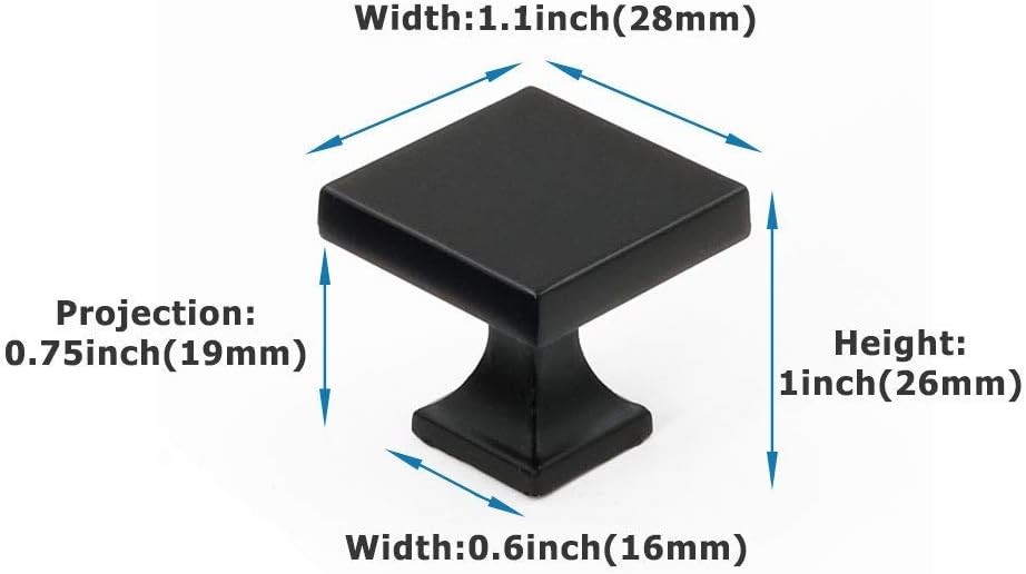 goldenwarm 5 Pack Black Square Cabinet Knobs Kitchen Door Knobs - LS6785BK Flat Black Cabinet Hardware 1.1 inch Width Square Knobs for Kitchen Cabinets