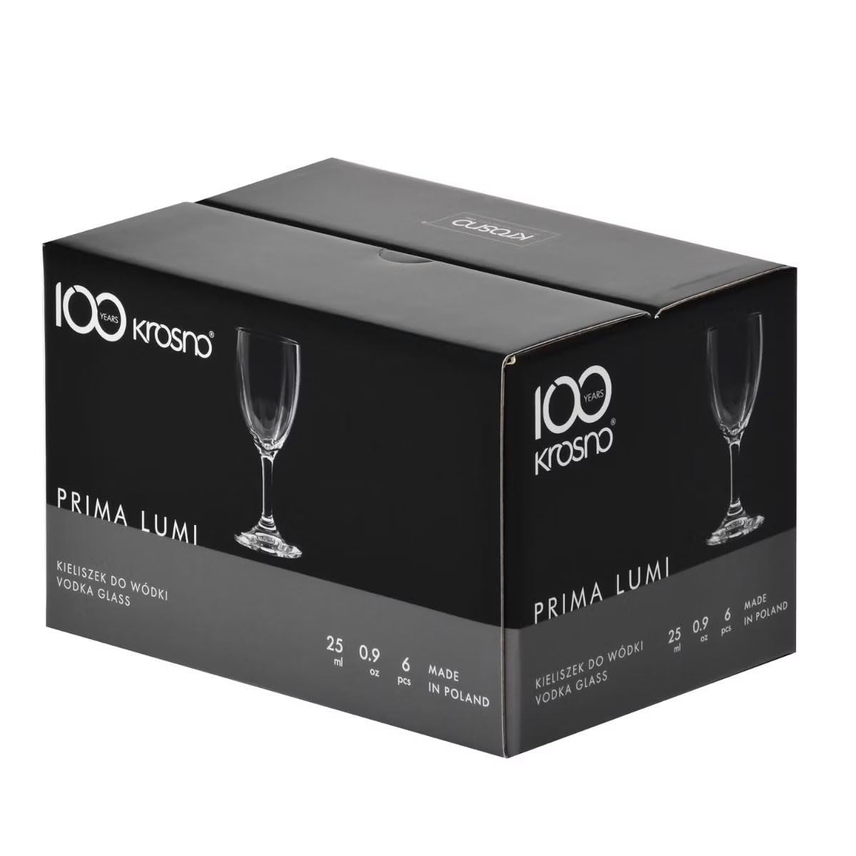 KROSNO Kieliszki do Wódki na Nóżce Prima-Lumi, Komplet 6 x 25 ml | Szkło Kryształowe Bezołowiowe, odporne na zarysowania, do nalewek i likierów, zmywarka, smukła nóżka
