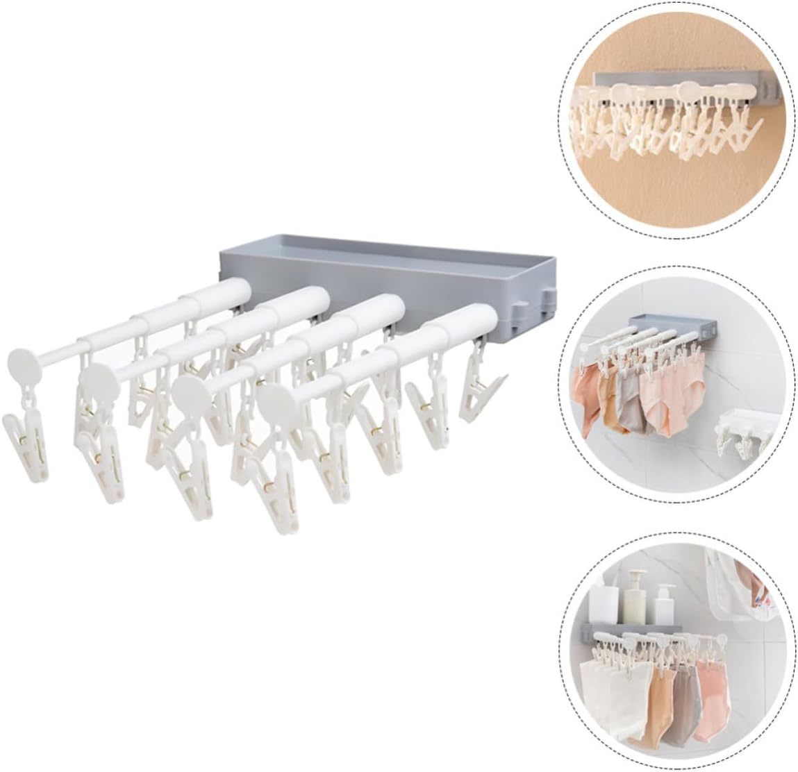 ORFOFE Wall-Mounted Clothes Drying Hanger with Clip Hangers, Stretchable and Foldable Pp Plastic Rack, Wear-Resistant and Waterproof, for Bathroom and Travel Use
