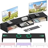 OPNICE Desk Organizer, Dual Computer Monitor Stand Riser with Drawer, Office Desk Accessories & Workspace Organizers, Black