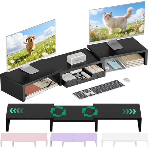 OPNICE Dual Monitor Stand with Drawer Organizer