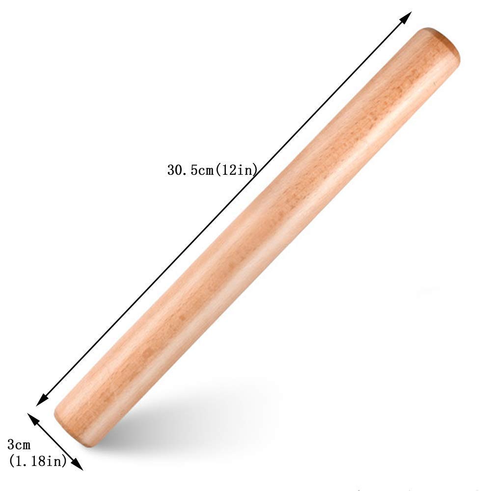 Rodillo de madera de haya,Rodillo macizo, Rodillo de amasar de madera maciza de primera calidad, duradero, suave y perfecto for masa, pan y pizza, 12 pulgadas/15,74 pulgadas de largo